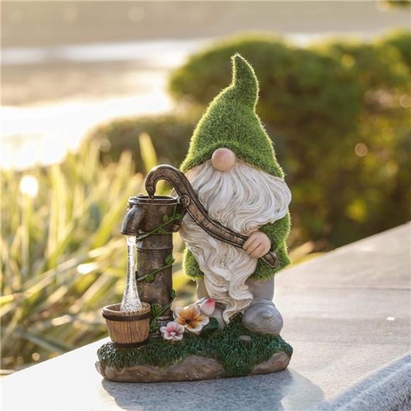11.4" Garden Gnomes Decorations for Yard with Solar Lights, Cute Flocked Garden - Picture 5 of 7